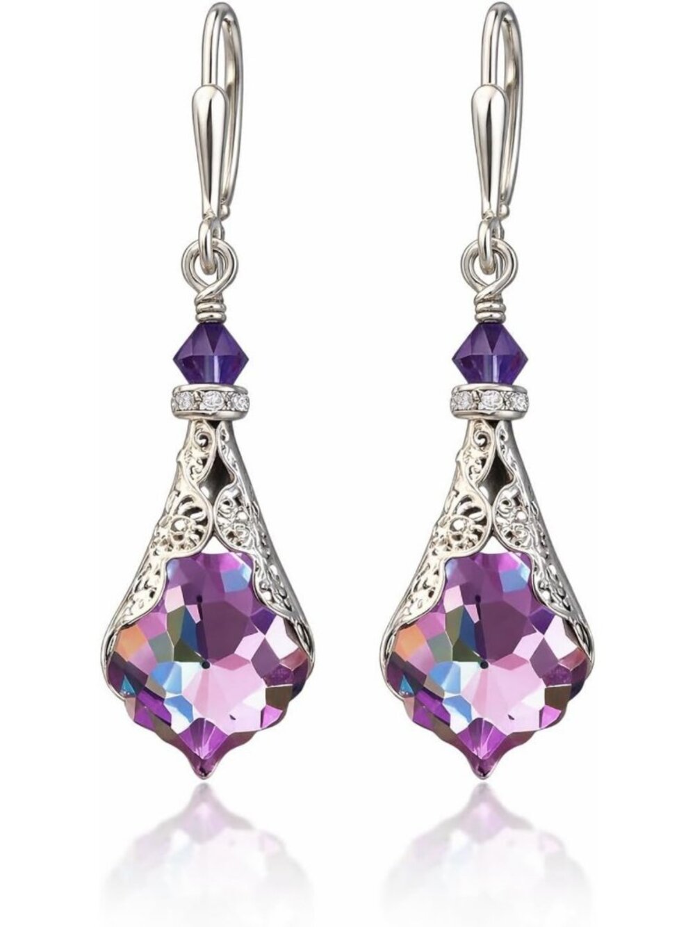 Vintage Victorian Dangle Drop Earrings for Women - Colored Crystal Leverback